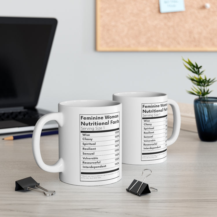 Feminine Woman Nutritional Facts Mug - White