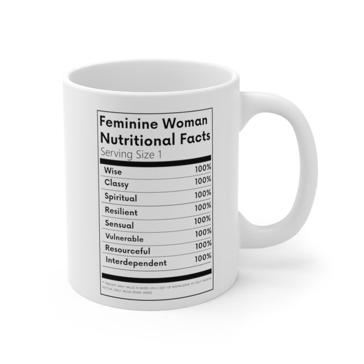 Feminine Woman Nutritional Facts Mug - White