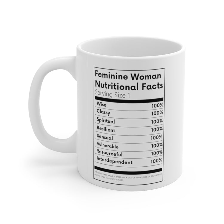 Feminine Woman Nutritional Facts Mug - White