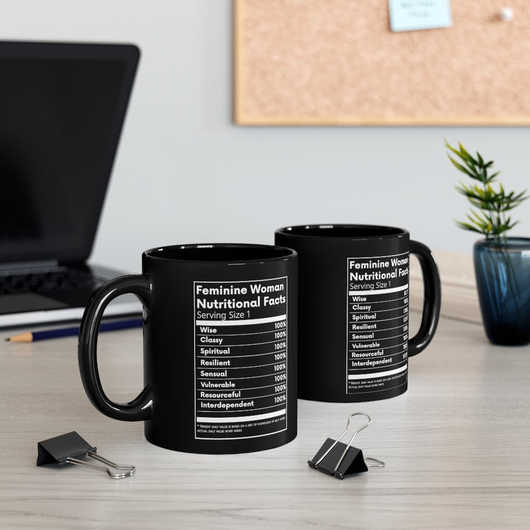 Feminine Woman Nutritional Facts Mug - Black