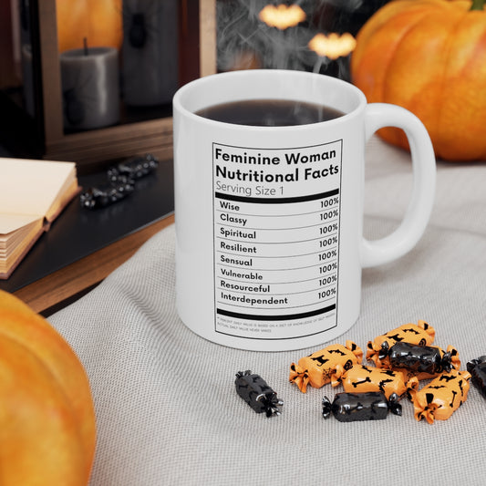 Feminine Woman Nutritional Facts Mug - White